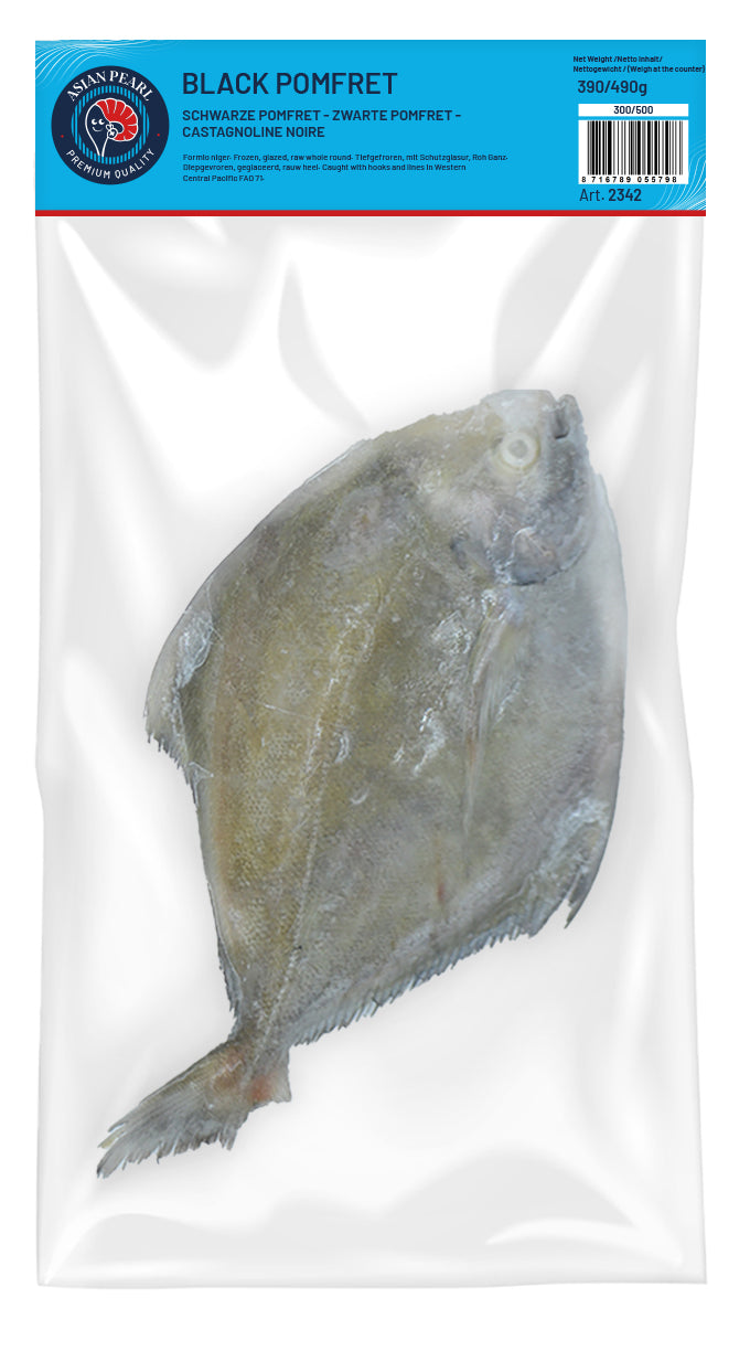 ANAM | Black Pomfret Raw whole round 300/500 | 整条黑鲳鱼 | Musta pomfretti kokonainen | Ca chim den nguyen con