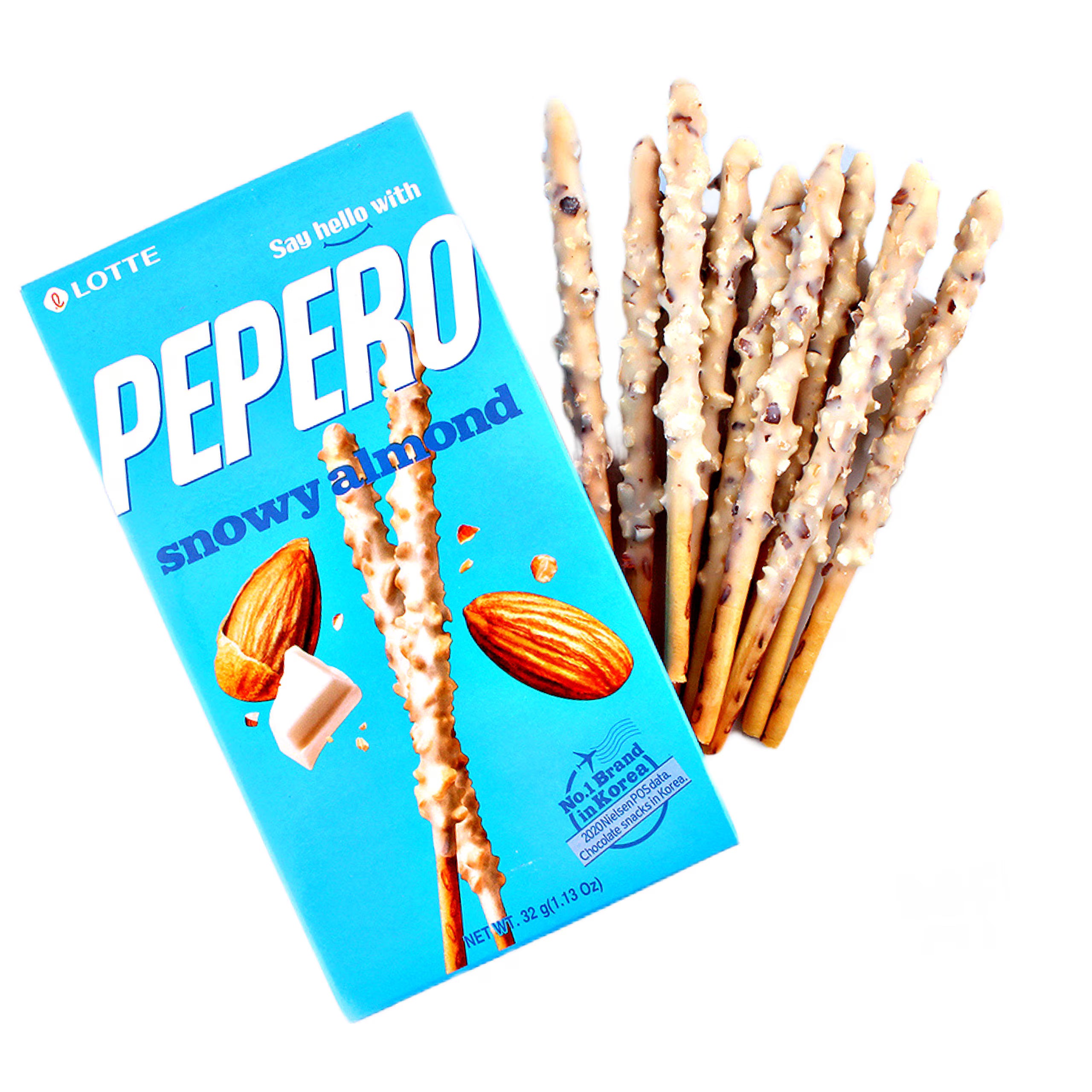 ANAM | LOTTE PEPERO Biscuit Sticks Snowy Almond 32 G | 雪花杏仁饼干棒 | Banh que Almond Snowy